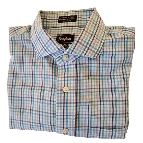 Neiman Marcus Mens Plaid Wrinkle-Free Dress Shirt Multicolor Size 15.5/32-33 - Picture 5 of 11